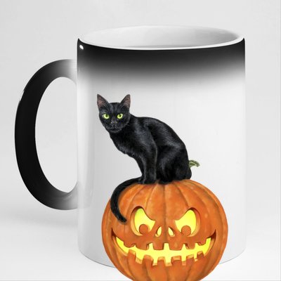 Black Cat Jack O' Lantern Pumpkin 11oz Black Color Changing Mug