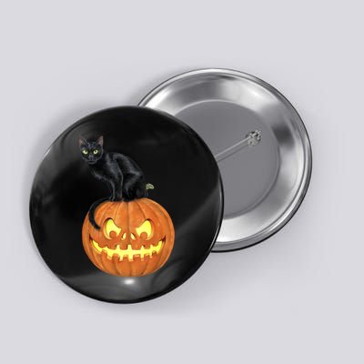Black Cat Jack O' Lantern Pumpkin Button