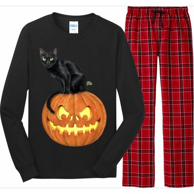 Black Cat Jack O' Lantern Pumpkin Long Sleeve Pajama Set