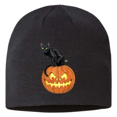Black Cat Jack O' Lantern Pumpkin Sustainable Beanie