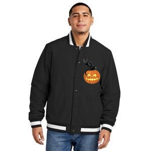 Black Cat Jack O' Lantern Pumpkin Insulated Varsity Jacket