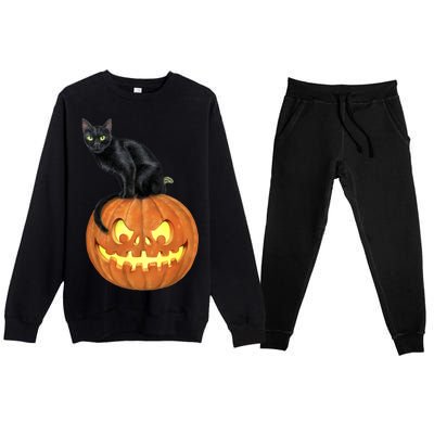 Black Cat Jack O' Lantern Pumpkin Premium Crewneck Sweatsuit Set