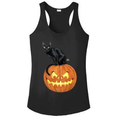 Black Cat Jack O' Lantern Pumpkin Ladies PosiCharge Competitor Racerback Tank