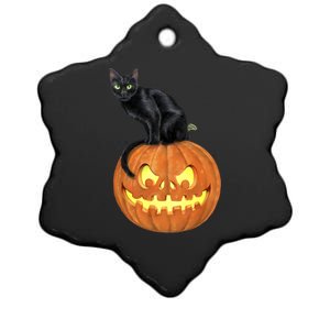 Black Cat Jack O' Lantern Pumpkin Ceramic Star Ornament