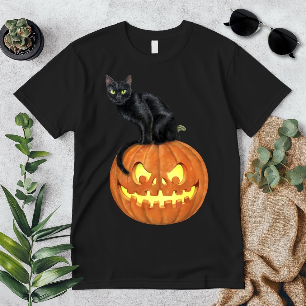 Black Cat Jack O' Lantern Pumpkin Premium T-Shirt