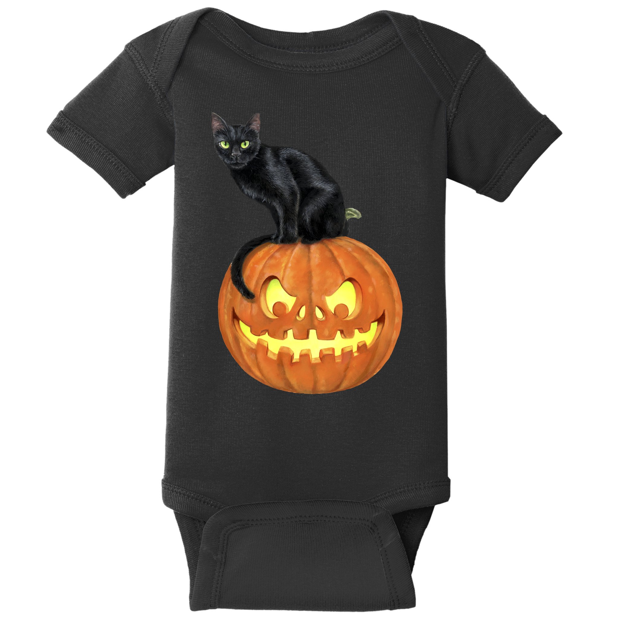 Black Cat Jack O' Lantern Pumpkin Baby Bodysuit