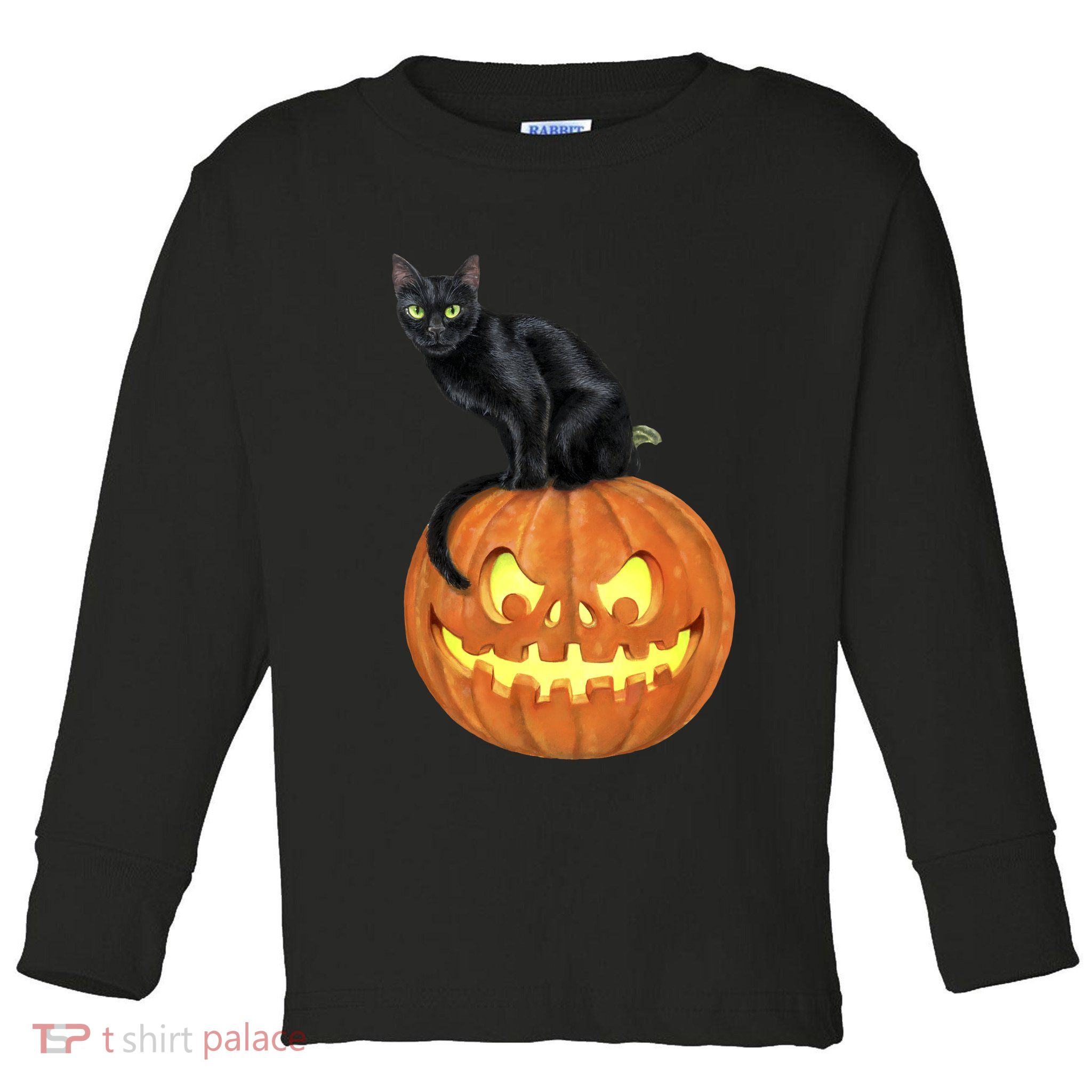 Black Cat Jack O' Lantern Pumpkin Toddler Long Sleeve Shirt