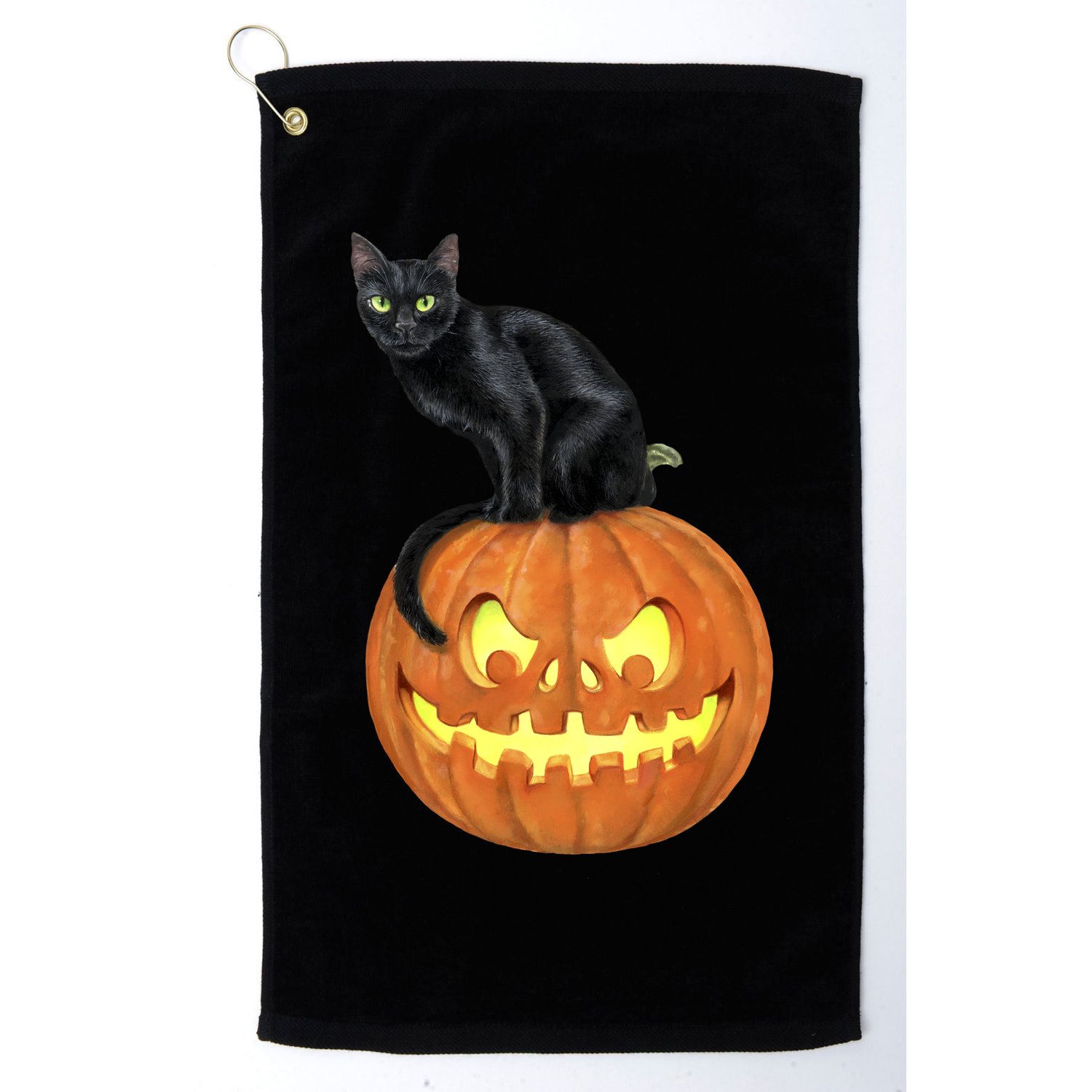 Black Cat Jack O' Lantern Pumpkin Golf Towel