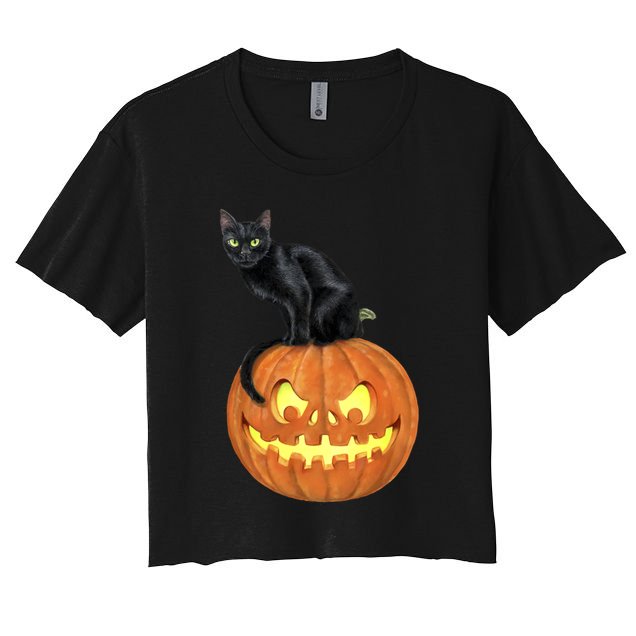 Black Cat Jack O' Lantern Pumpkin Crop Top