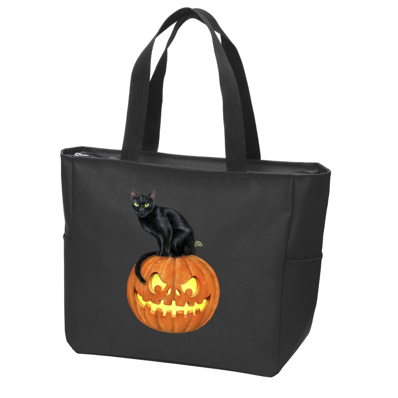 Black Cat Jack O' Lantern Pumpkin Zip Tote Bag