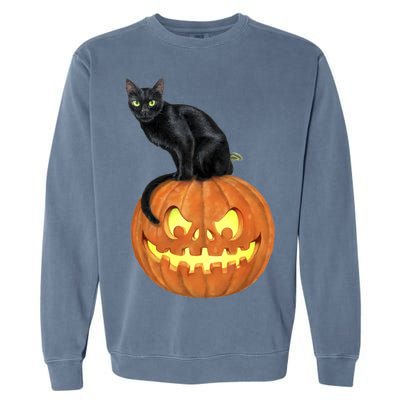 Black Cat Jack O' Lantern Pumpkin Garment-Dyed Sweatshirt