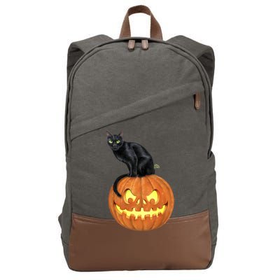 Black Cat Jack O' Lantern Pumpkin Cotton Canvas Backpack