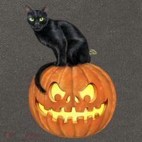 Black Cat Jack O' Lantern Pumpkin Cotton Canvas Backpack