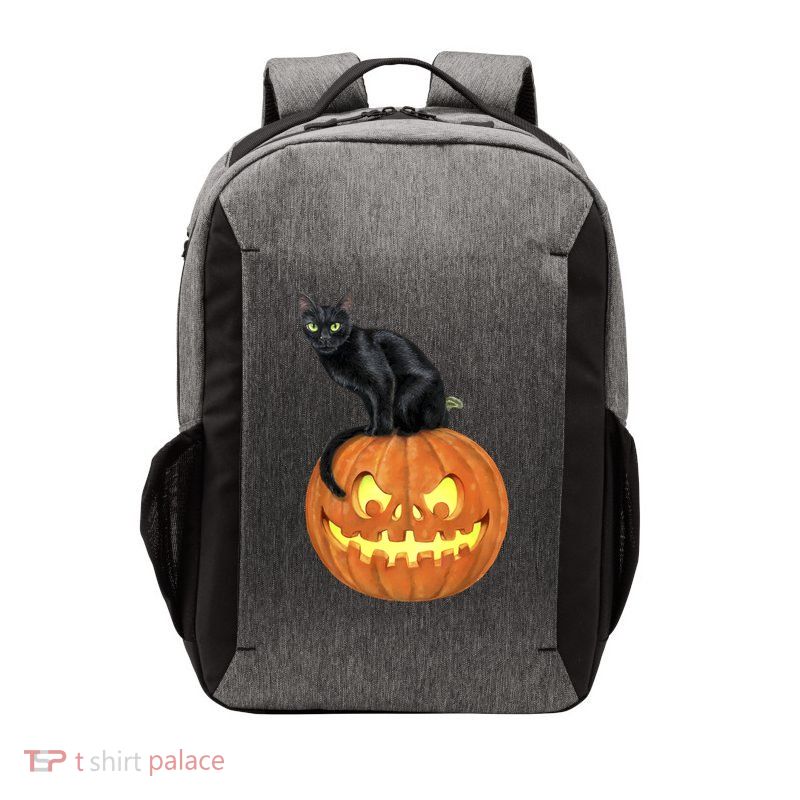 Black Cat Jack O' Lantern Pumpkin Vector Backpack
