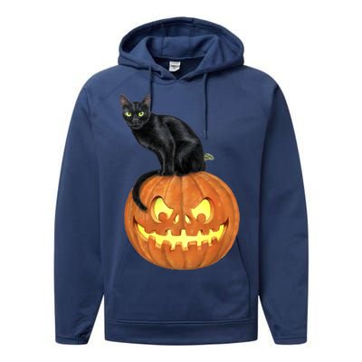 Black Cat Jack O' Lantern Pumpkin Performance Fleece Hoodie