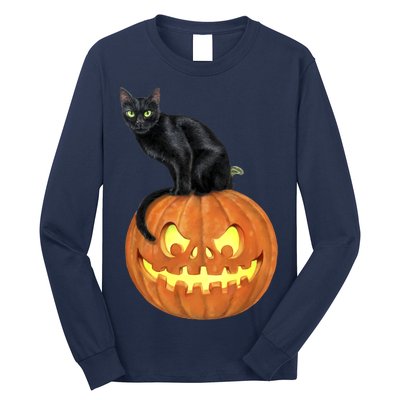 Black Cat Jack O' Lantern Pumpkin Long Sleeve Shirt