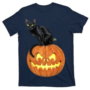 Black Cat Jack O' Lantern Pumpkin T-Shirt