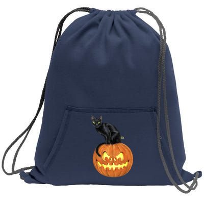 Black Cat Jack O' Lantern Pumpkin Sweatshirt Cinch Pack Bag