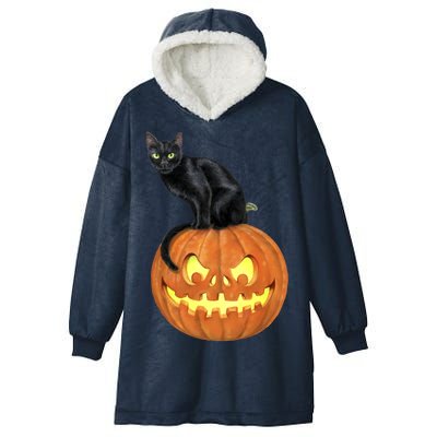 Black Cat Jack O' Lantern Pumpkin Hooded Wearable Blanket