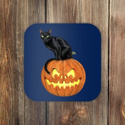 Black Cat Jack O' Lantern Pumpkin Coaster