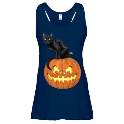 Black Cat Jack O' Lantern Pumpkin Ladies Essential Flowy Tank