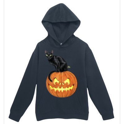 Black Cat Jack O' Lantern Pumpkin Urban Pullover Hoodie