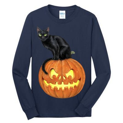 Black Cat Jack O' Lantern Pumpkin Tall Long Sleeve T-Shirt