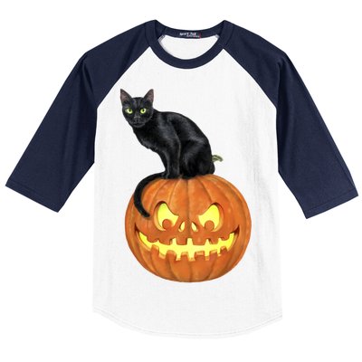 Black Cat Jack O' Lantern Pumpkin Baseball Sleeve Shirt