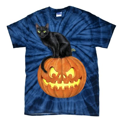 Black Cat Jack O' Lantern Pumpkin Tie-Dye T-Shirt