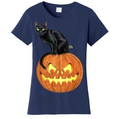 Black Cat Jack O' Lantern Pumpkin Women's T-Shirt