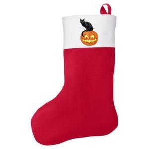 Black Cat Jack O' Lantern Pumpkin Felt Holiday Christmas Stocking