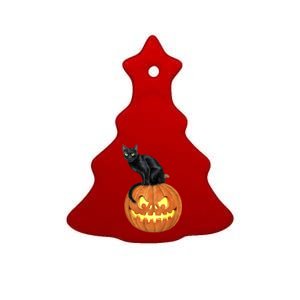 Black Cat Jack O' Lantern Pumpkin Ceramic Tree Ornament