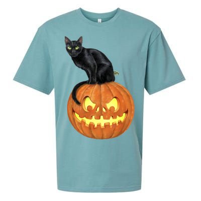 Black Cat Jack O' Lantern Pumpkin Sueded Cloud Jersey T-Shirt