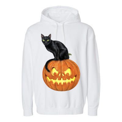 Black Cat Jack O' Lantern Pumpkin Garment-Dyed Fleece Hoodie