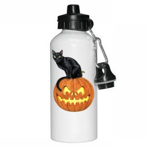 Black Cat Jack O' Lantern Pumpkin Aluminum Water Bottle 