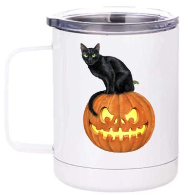 Black Cat Jack O' Lantern Pumpkin 12 oz Stainless Steel Tumbler Cup