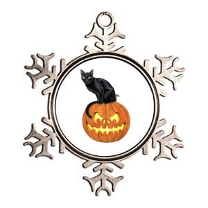 Black Cat Jack O' Lantern Pumpkin Metallic Star Ornament