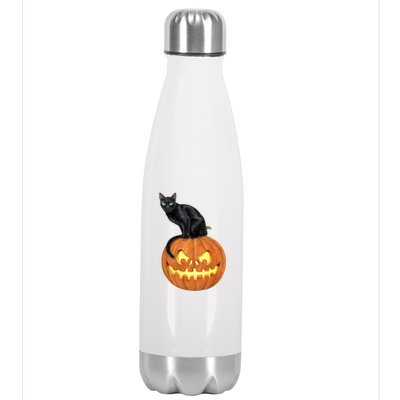 Black Cat Jack O' Lantern Pumpkin Stainless Steel Insulated Water Bottle