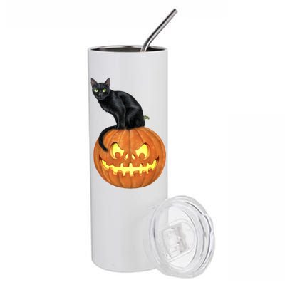 Black Cat Jack O' Lantern Pumpkin Stainless Steel Tumbler