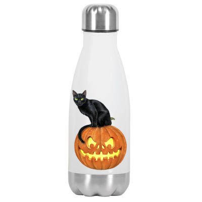 Black Cat Jack O' Lantern Pumpkin Stainless Steel Insulated Water Bottle