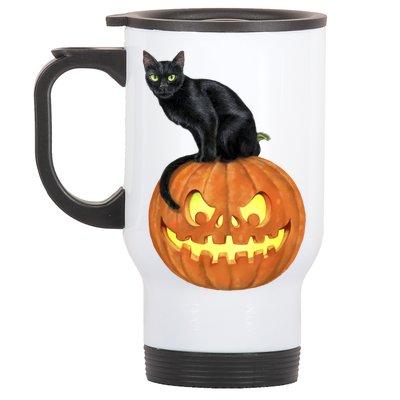 Black Cat Jack O' Lantern Pumpkin Stainless Steel Travel Mug