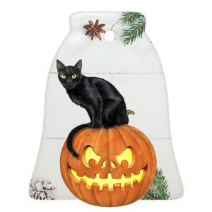 Black Cat Jack O' Lantern Pumpkin Ceramic Bell Ornament