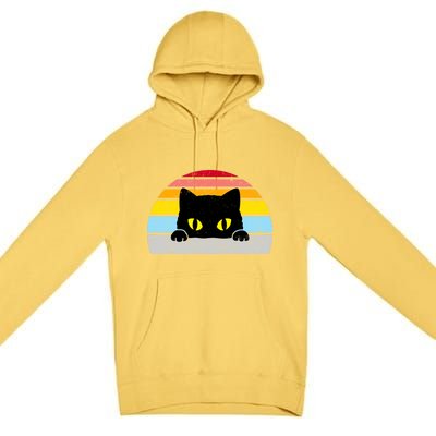 Black Cat Peaking Vintage Premium Pullover Hoodie