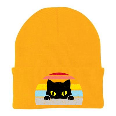 Black Cat Peaking Vintage Knit Cap Winter Beanie