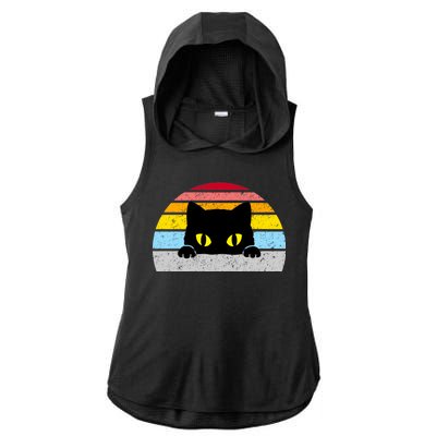 Black Cat Peaking Vintage Ladies PosiCharge Tri-Blend Wicking Draft Hoodie Tank