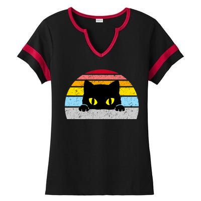 Black Cat Peaking Vintage Ladies Halftime Notch Neck Tee