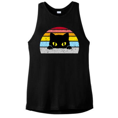 Black Cat Peaking Vintage Ladies PosiCharge Tri-Blend Wicking Tank