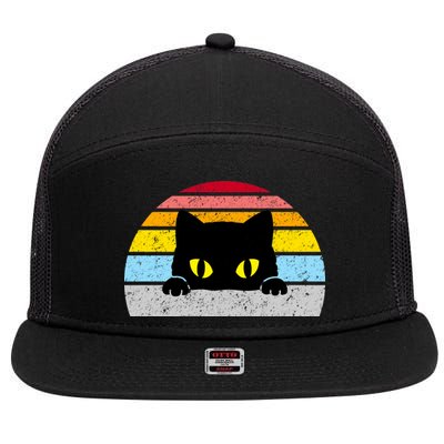 Black Cat Peaking Vintage 7 Panel Mesh Trucker Snapback Hat