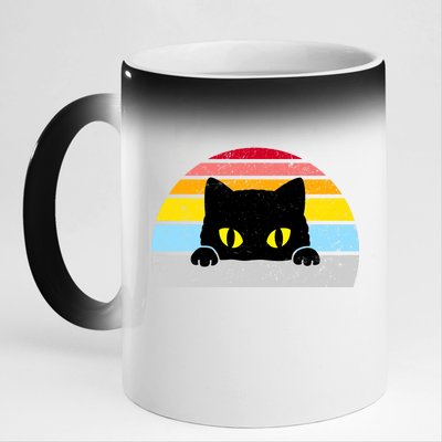 Black Cat Peaking Vintage 11oz Black Color Changing Mug