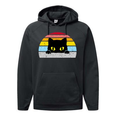 Black Cat Peaking Vintage Performance Fleece Hoodie